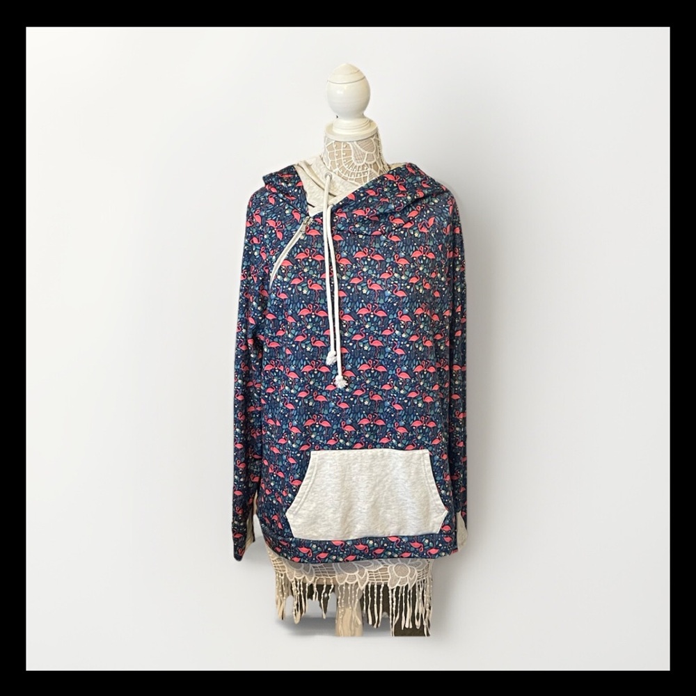 Floral Navy Hoodie with Cream Accents